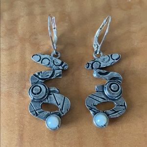 Handcrafted silver earrings with white pearl